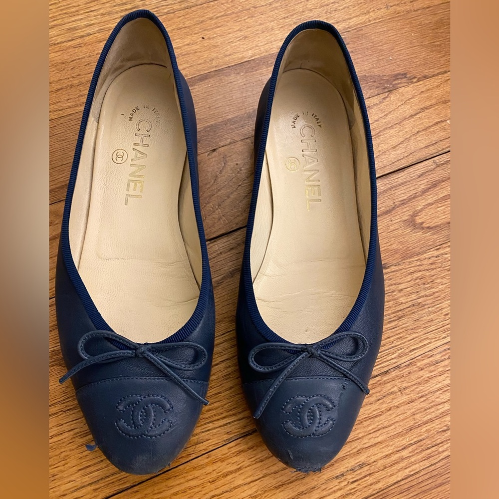 Chanel leather ballet flats Blue - size 6.5